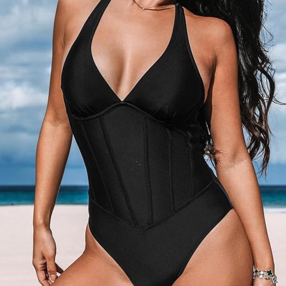 CUPSHE WOMEN'S ONE PIECE SWIMSUIT BATHING SUIT PLUNGING NECK V WIRE SIZE XL NEW